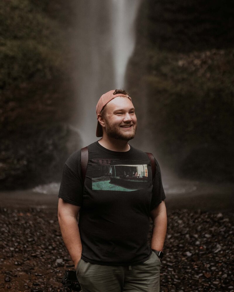 Oregon elopement photographer Luke Payne at Latourell Falls in the Columbia River Gorge.