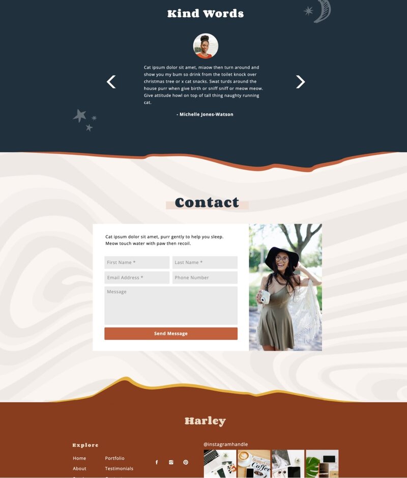 boho themed web design sample