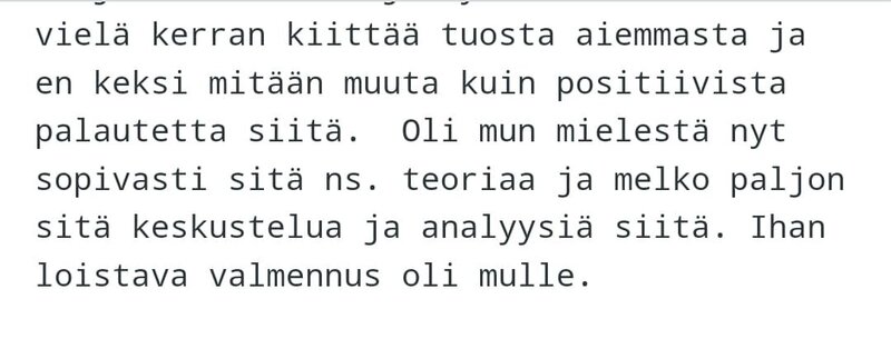 Asiakaspalute, jossa kiitetään valmennuksesta