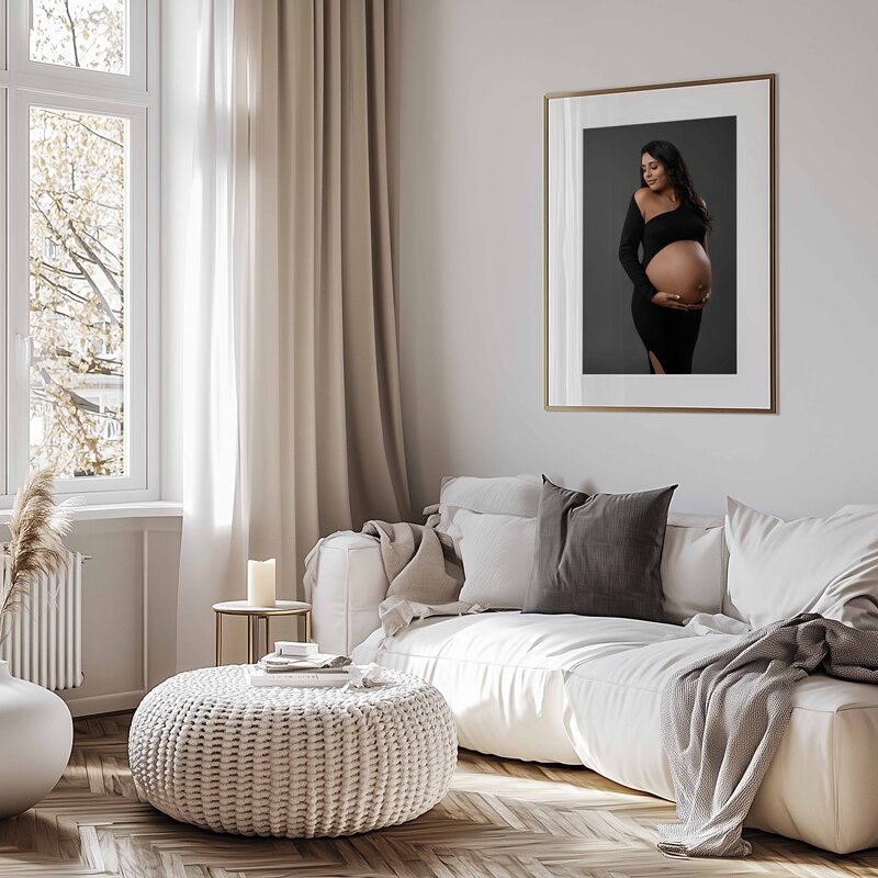 Framed Maternity Photography printed to decorate your living room with high quality photography products. Jenni Nikki specialized in Maternity and Family photography in Atlanta, GA.