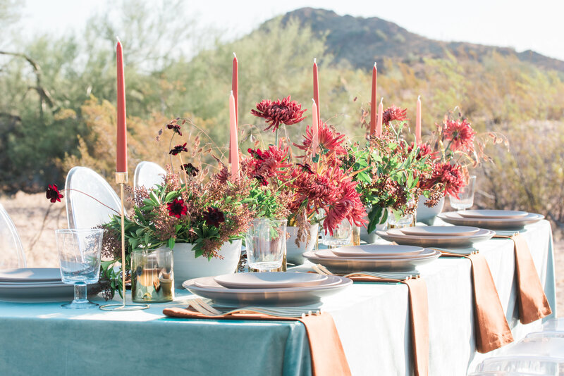 Tablescape set up for wedding in the desert in Arizona