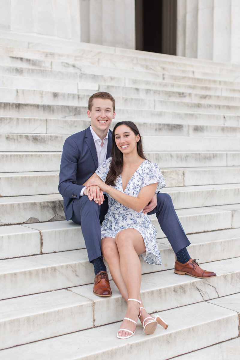 Lincoln Memorial engagement photos in Washington D.C. couple on steps by Christa Rae Photography