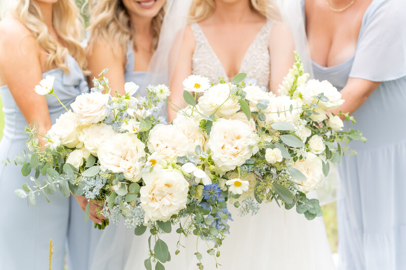 Detail photo of bridal party's flowers on wedding day