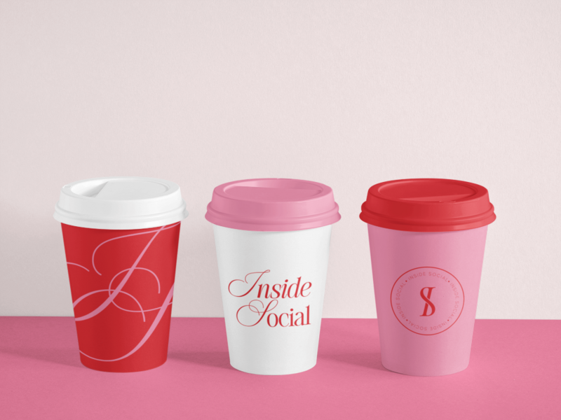 Branded coffee cup mockup for Inside Social branding created by Leithal and Co