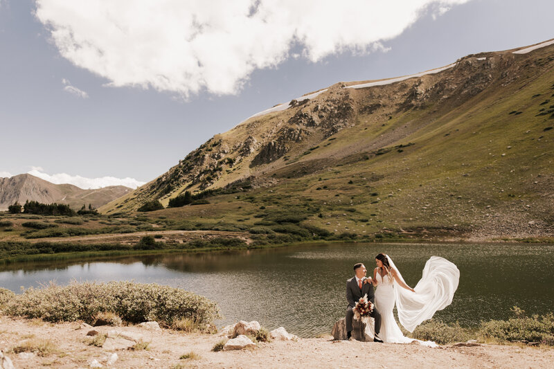 wedding portrait with epic mountain views at loveland pass in colorado