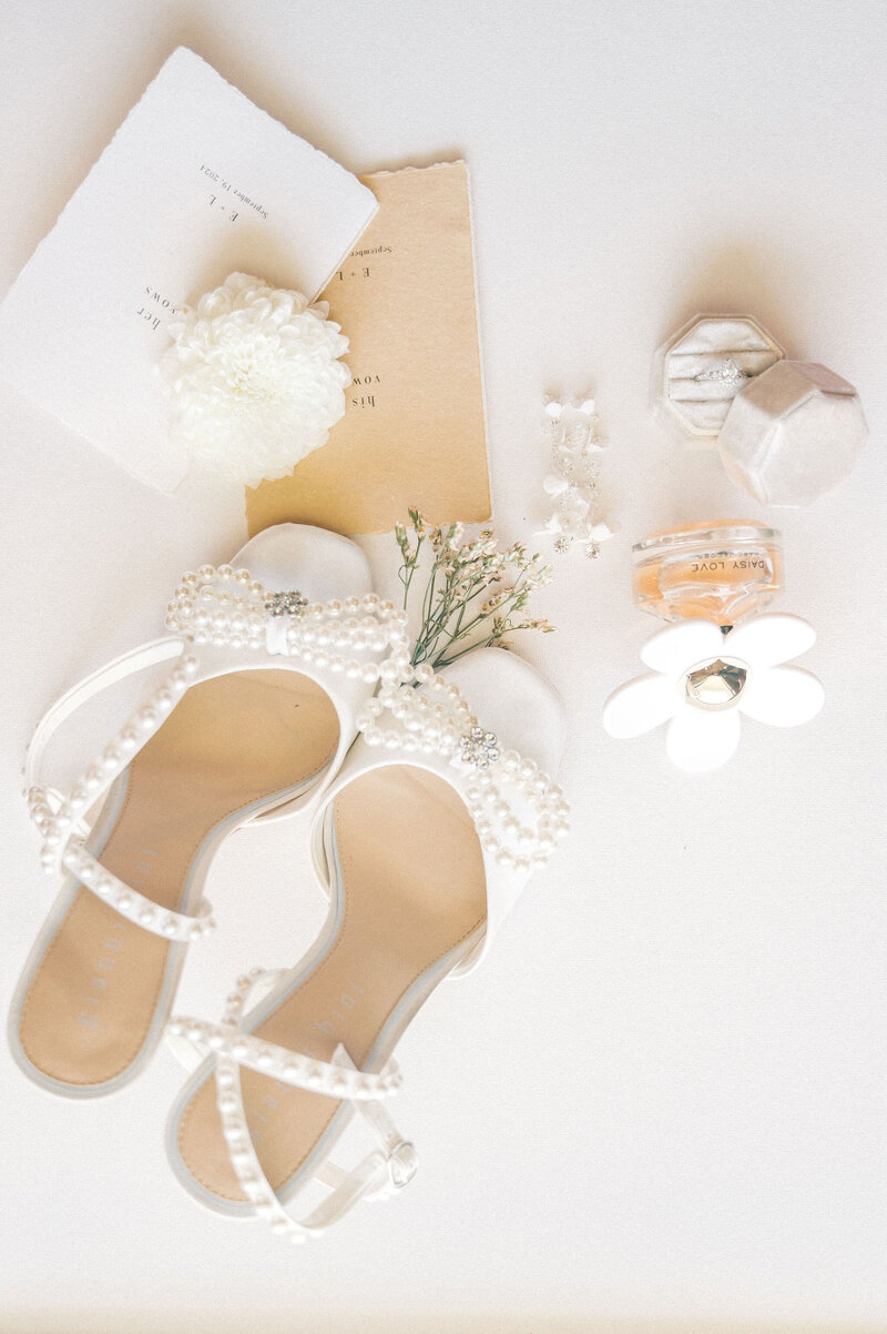 Fort Worth Wedding Photographer | DFW Photographer Rae De Lain Weddings Light and Airy | White sandals flatlay