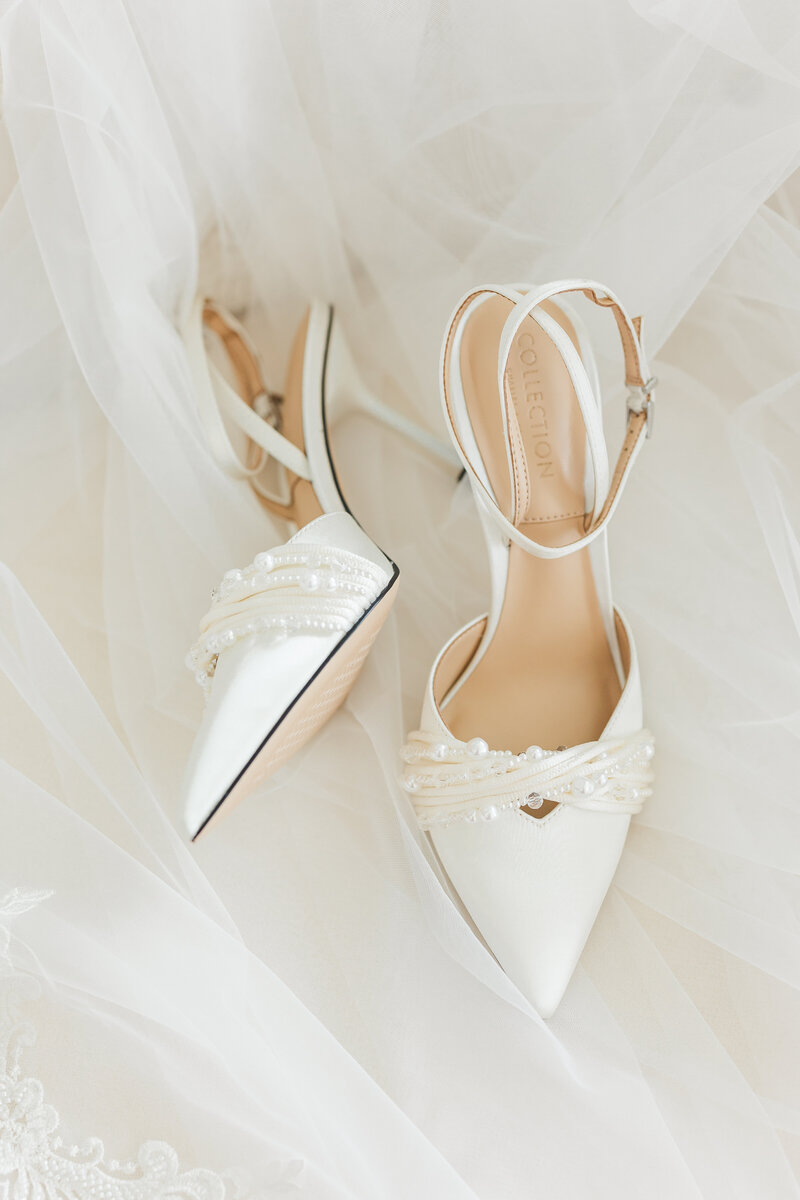 Lace wedding shoes and veil