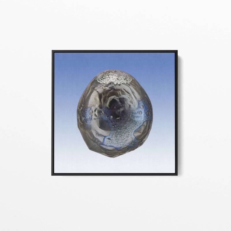 Fine Art Canvas with a black frame featuring Project Stardust micrometeorite NMM 628 collected and photographed by Jon Larsen and Jan Braly Kihle