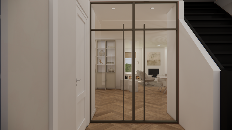 doorkijk lange gang en art