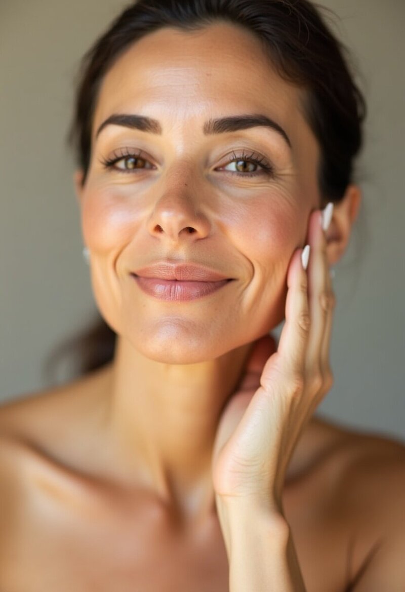 Close-up profile showing smooth jawline and tightened neck after Mini Facelift