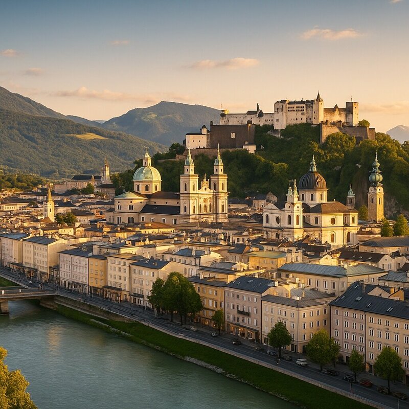 view of city of Salzburg in Austria captured by Eclat Destination Weddings