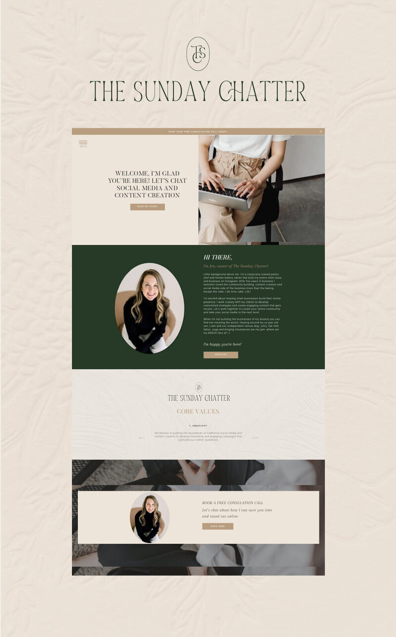 Elegant website mockup for a content strategist in the lifestyle industry