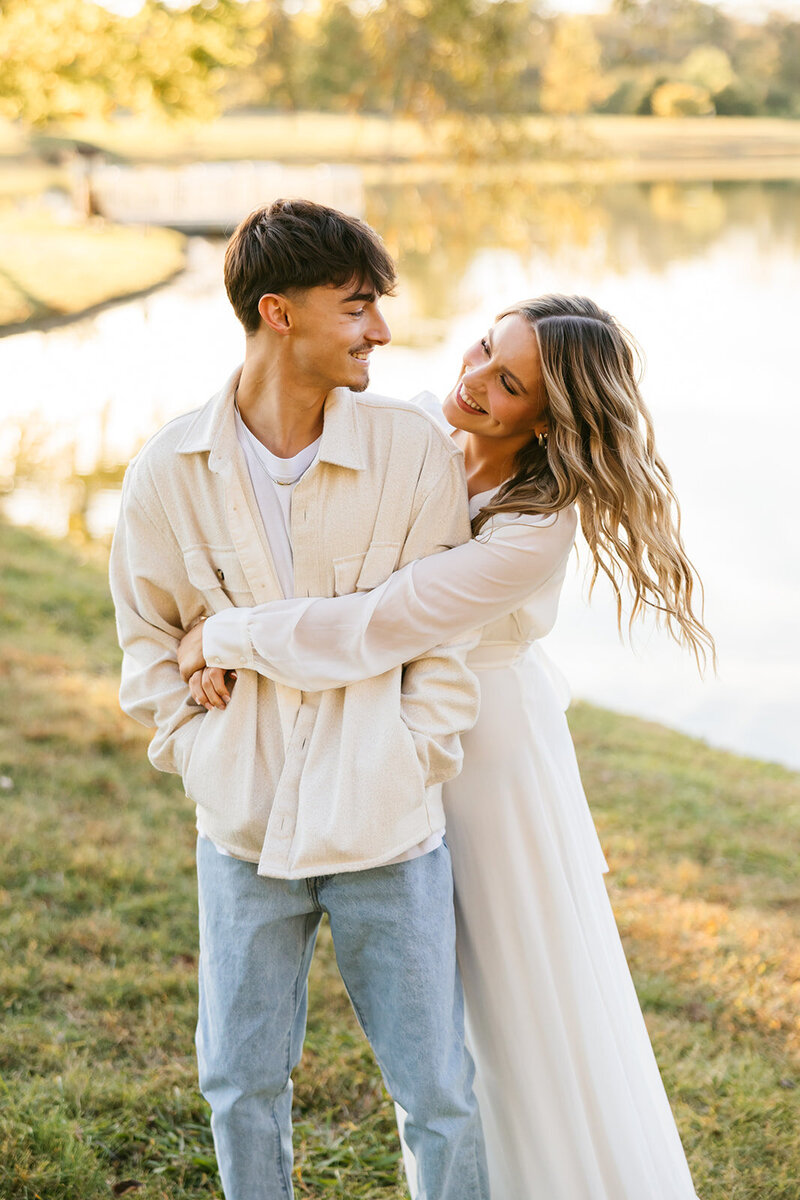 Warm photo of couple hugging at Nashville engagement session