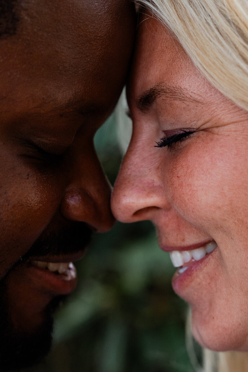 Engaged couple close up photo.