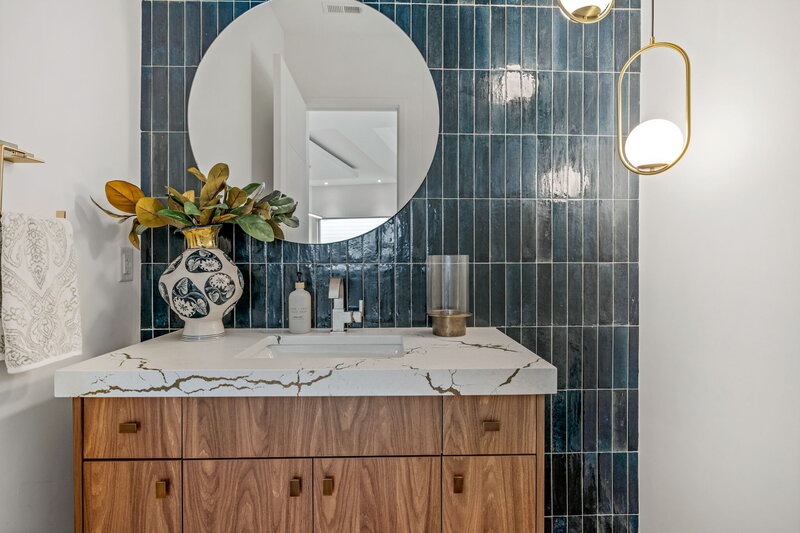 blue tile bathroom wall