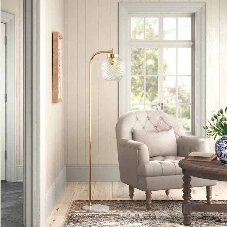 Antique Brass and Textured Glass Floor Lamp