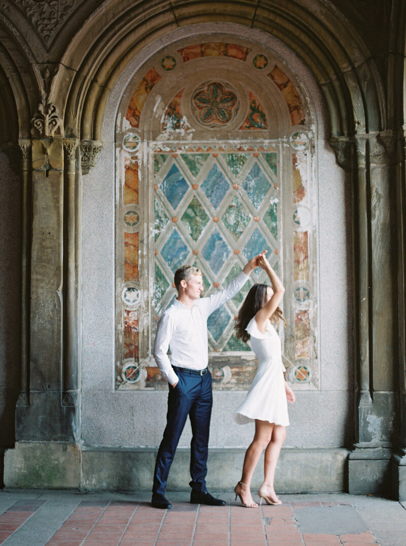twirling at bethesda terrace engagement session