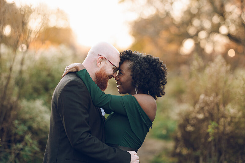 A couple shares a moment at Winnemac Park in Chicago during their engagement session