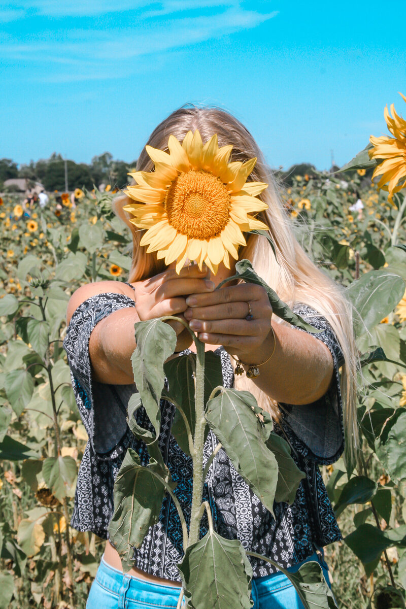 Essentially Madi with a sunflower covering her center face
