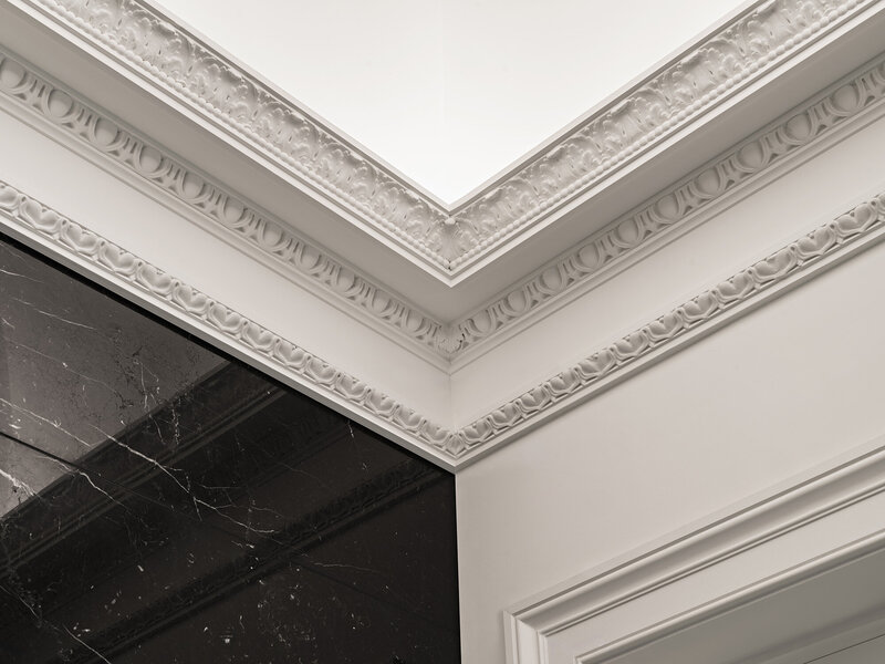 Crown Molding and Marble in Maison Commonwealth Lobby