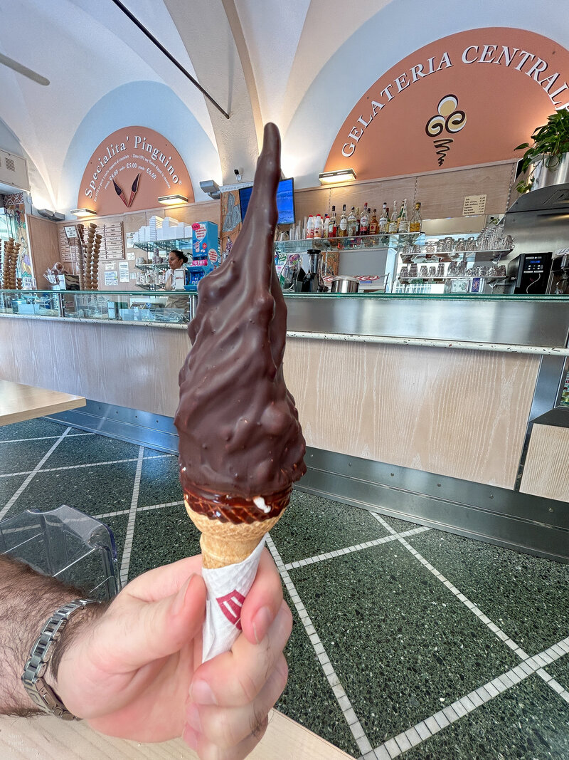 The famous il pinguino at Gelateria Centrale in Santa Margherita Ligure, Italy