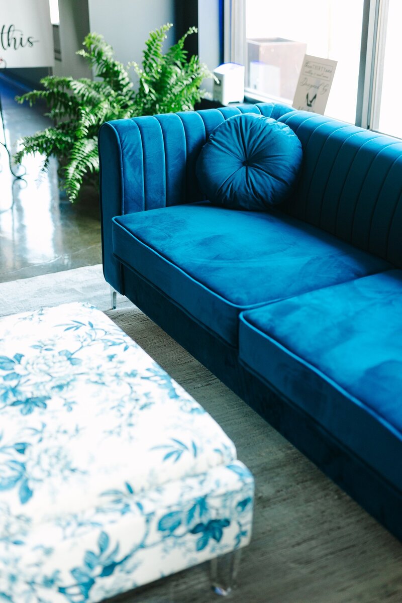 Blue velvet couch