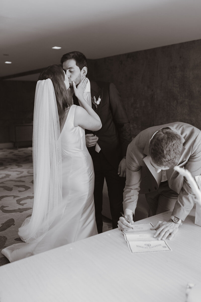 bride and groom at The Line Hotel Austin