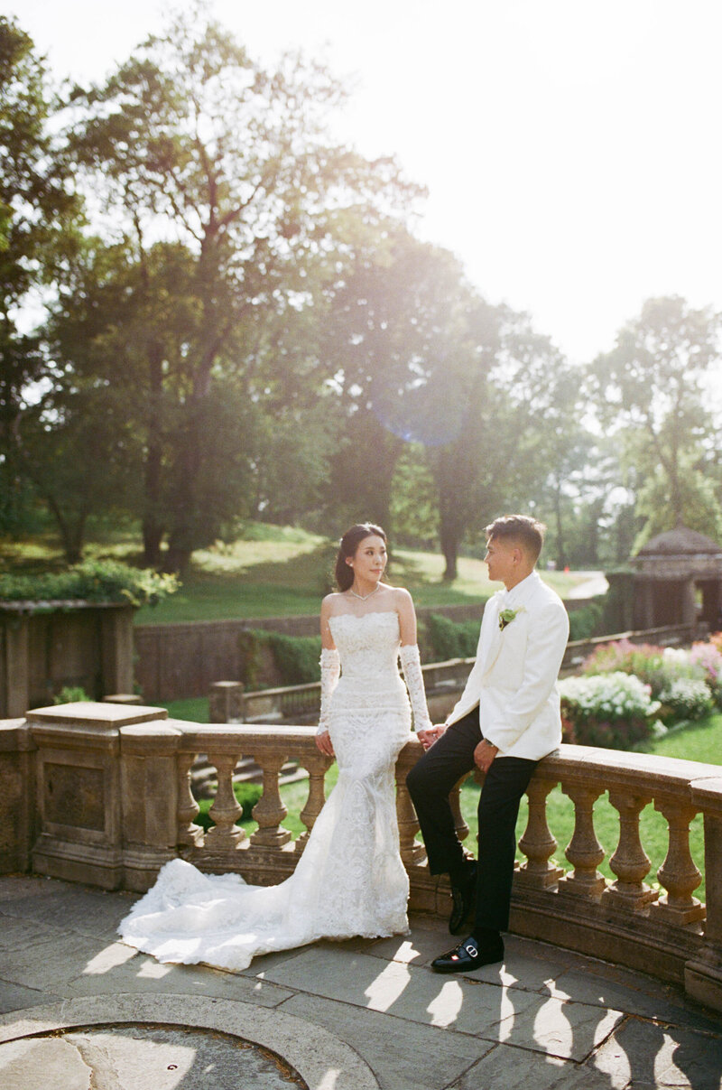 bride and groom portraits on film at Crane Estate in Ipswich Massachusetts taken by boston documentary wedding photographer