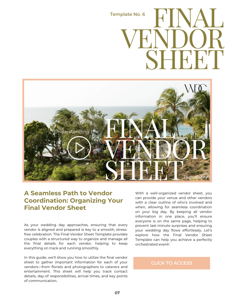 Final Vendor Sheet Access Page