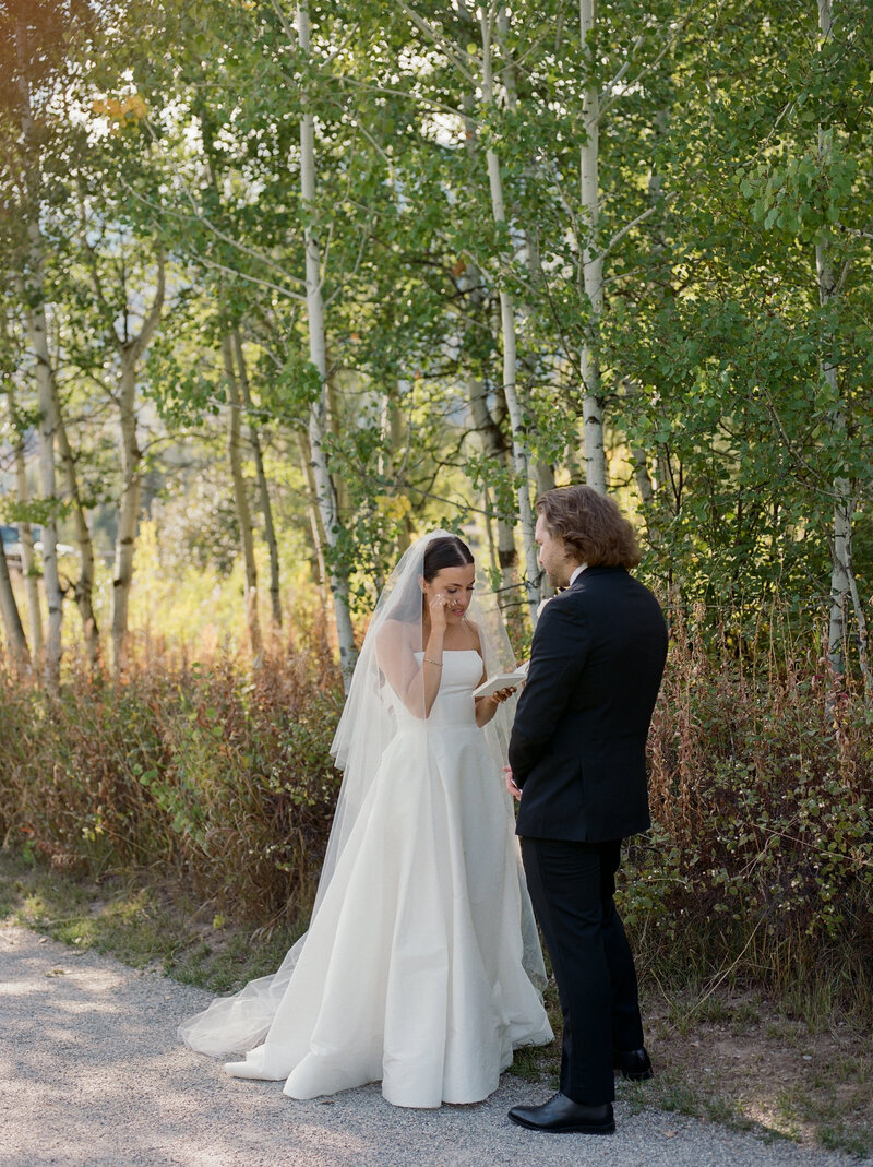 Close up detail of Bride wearing dress