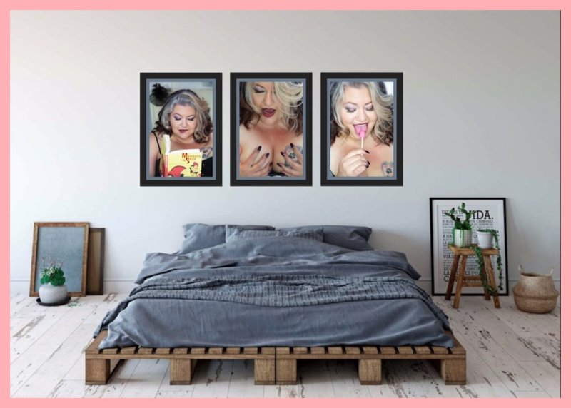 Room) Bedroom | 3@ 20x30 2" framed prints +1" mat | Tamatha b | Here we've taken three 20"x30" prints with 2" framed and added a 1" mat that has been colour coded to the bed linens