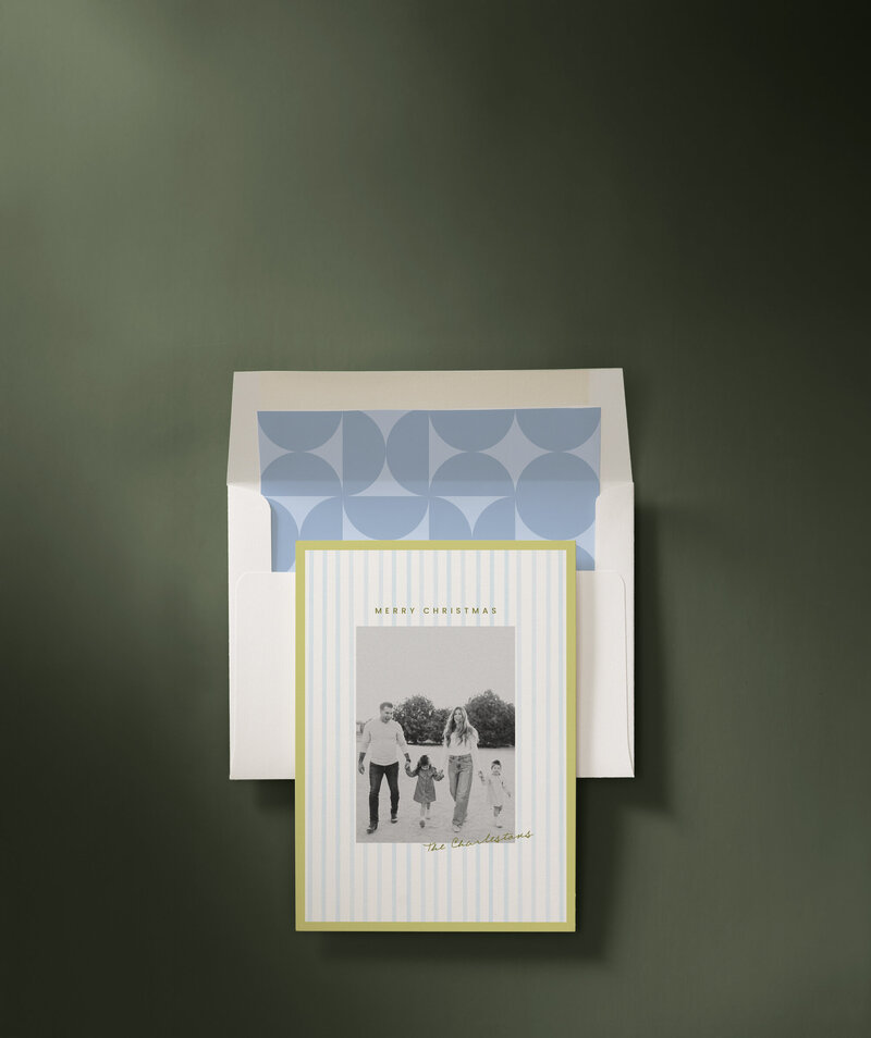 PoisedAvenue_Minted_HolidayCard_FramedInStripes_FrostedPine