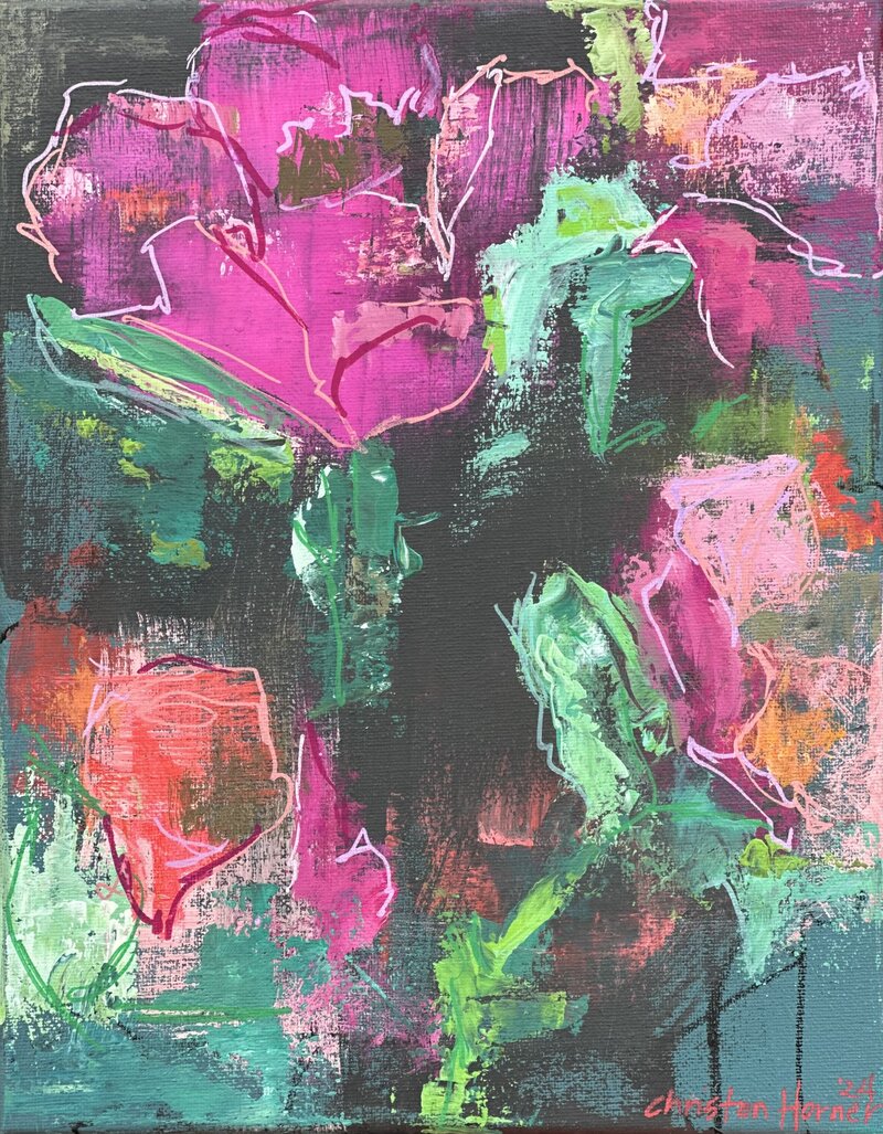 Christen-Horner-Art-Texas-Painting-Abstract-Pink-Flowers-Trigger-2024