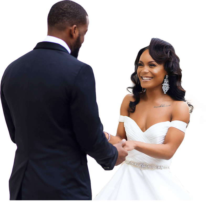 african american bride and groom holding each hands and smiling