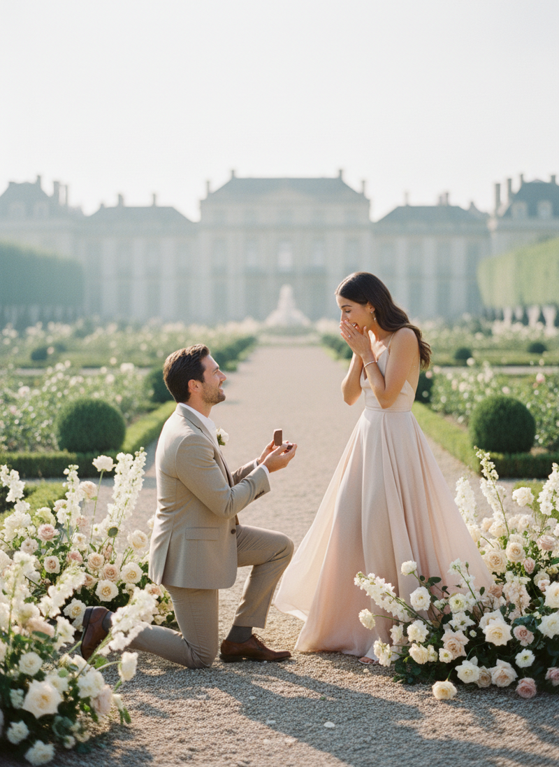 Firefly_Gemini Flash_“Fine-art engagement photography shot on soft film stock. A proposal unfolding at a g 460099