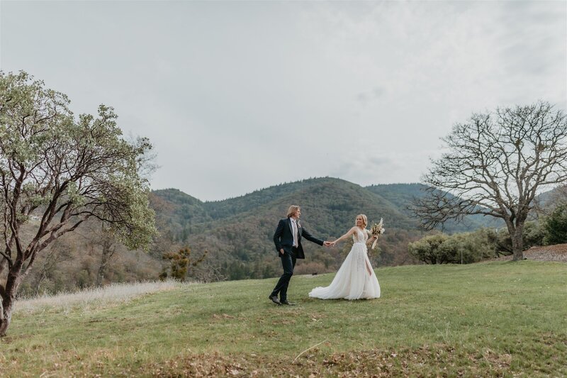 bride and groom in california