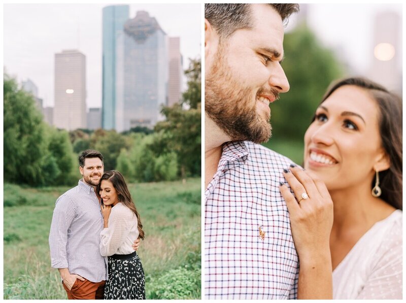 downtown Houston engagement photos at sunset