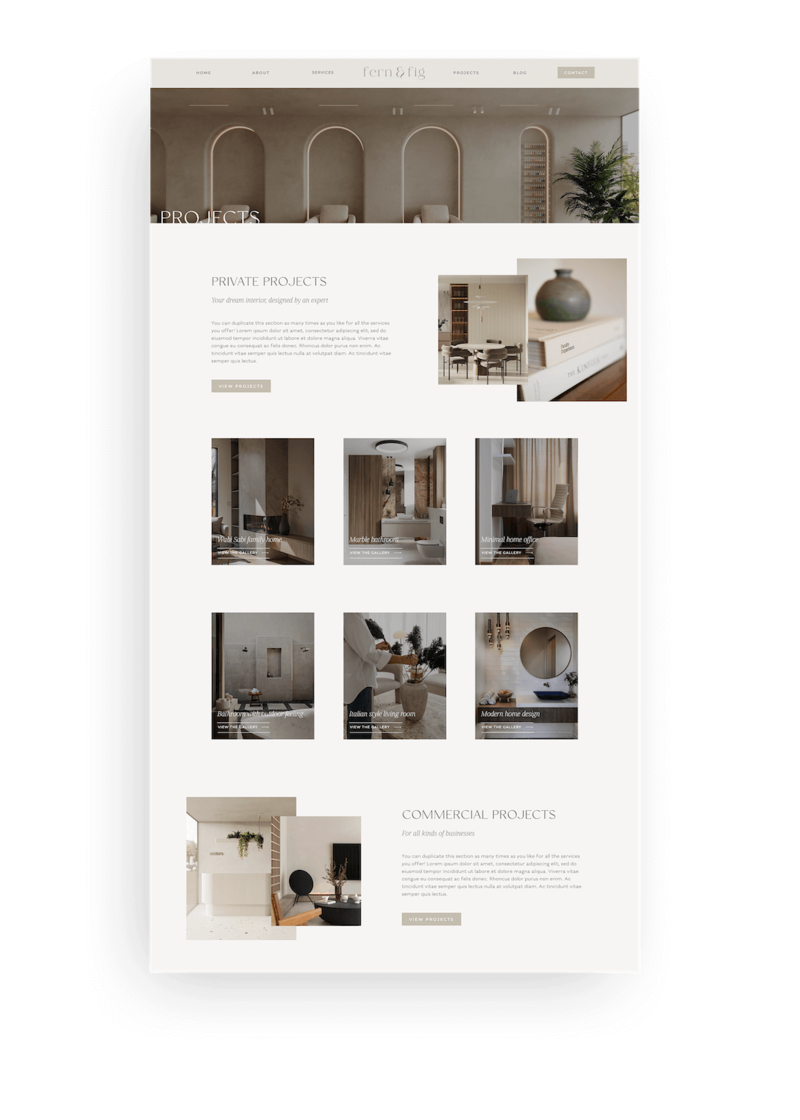 Earthy Showit website template for interior designer