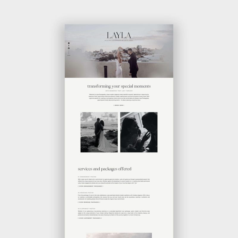 Showit website template designed for wedding photographers