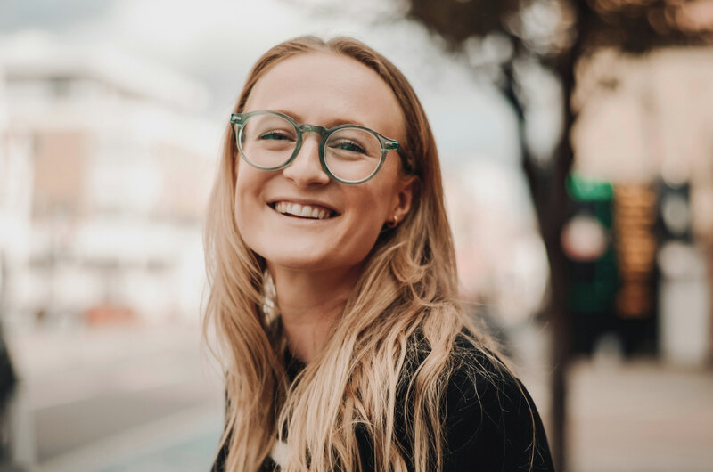 Happy woman in the city