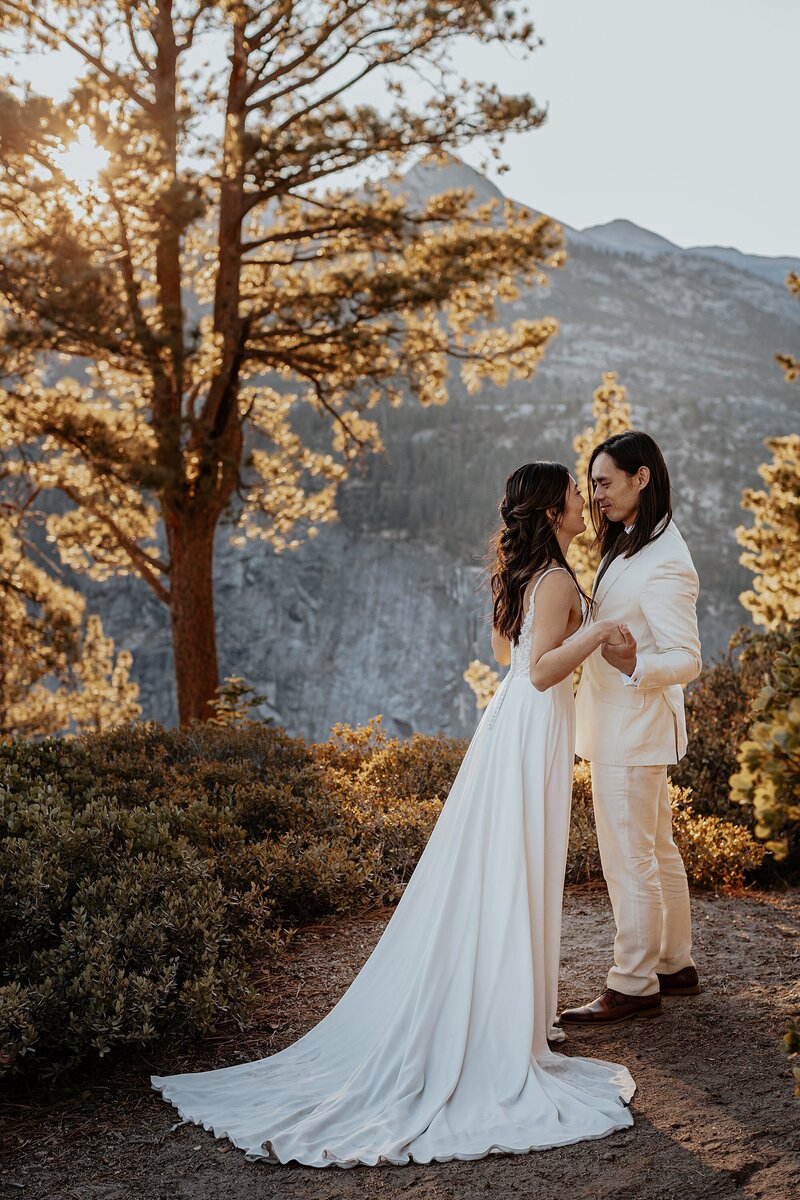 Couple poses for Yosemite  elopement portrait
