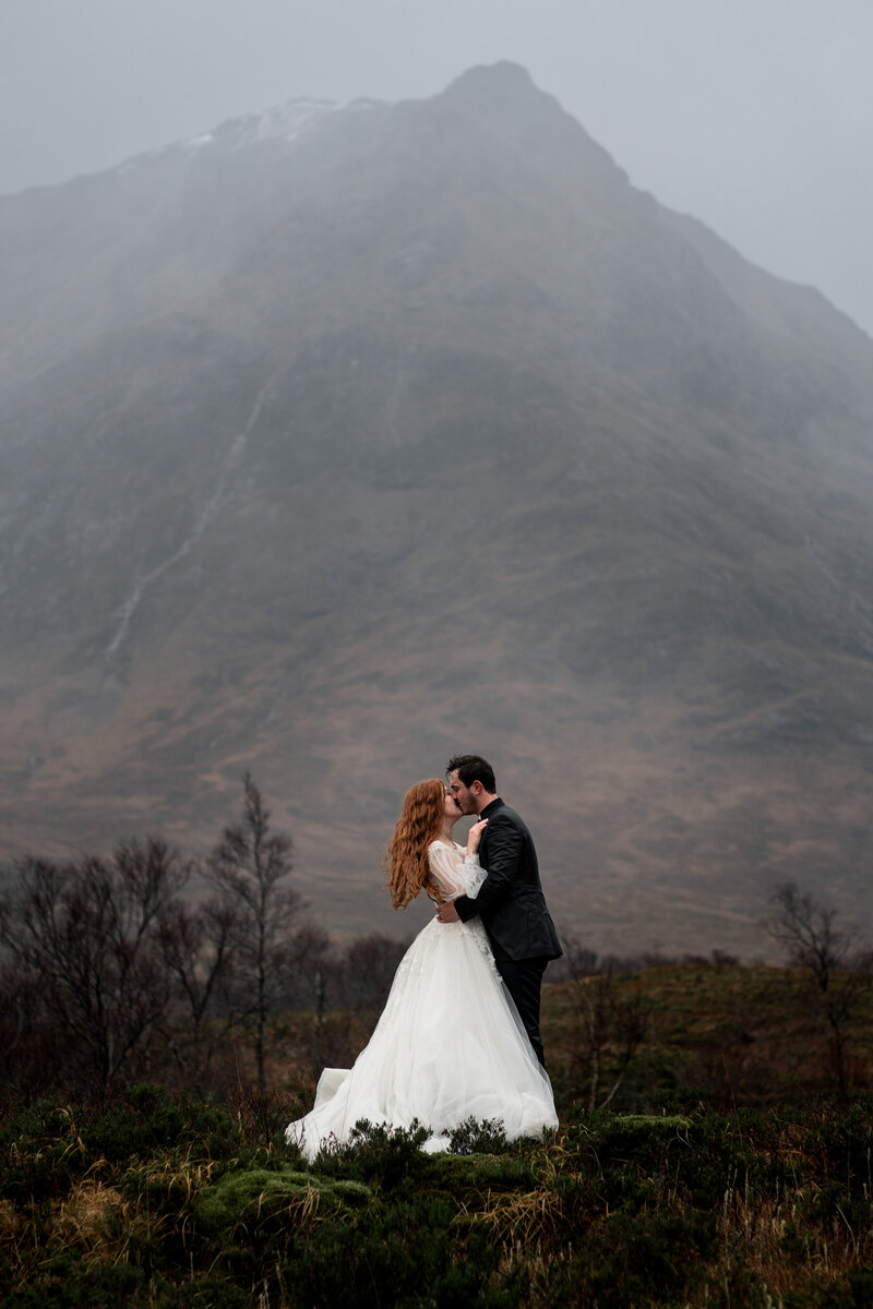 bride and groom embrace during glencoe elopement