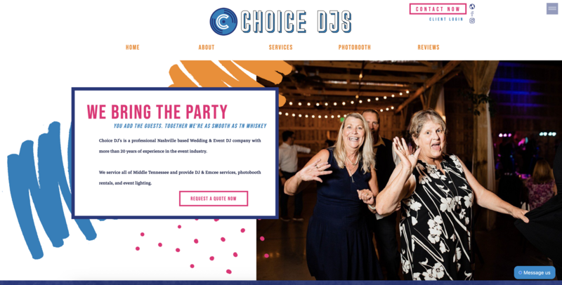 Wedding and event DJ website intro screen shot