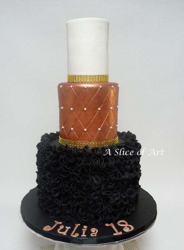 fondant ruffle rose gold cake