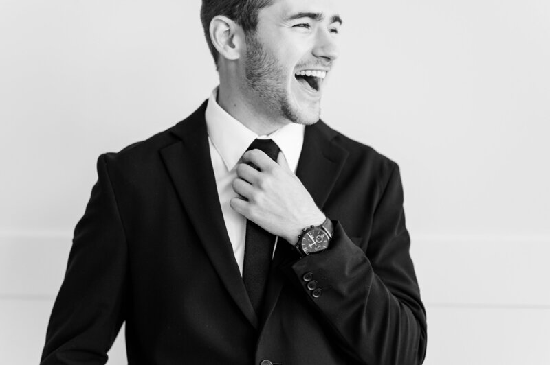 Tin Roof Events Centre Wedding Photos - Black and White Groom Getting Ready