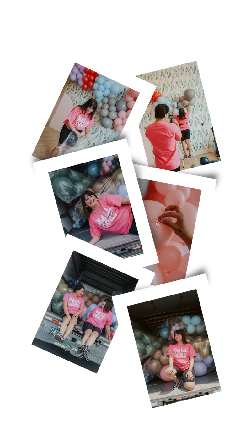 Collage of multiple shots  during setup of balloons