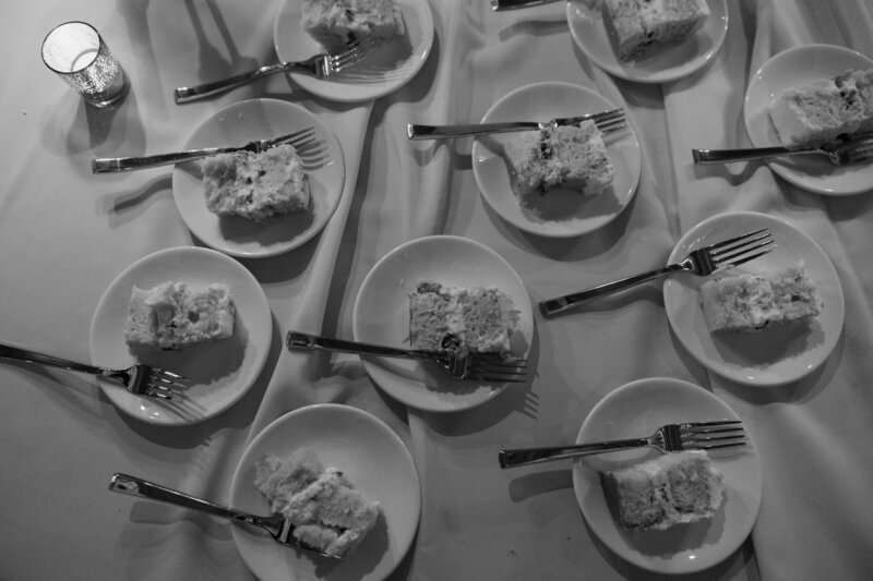 Overhead view of wedding cake table by Southern California wedding photographer
