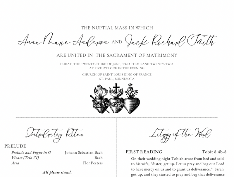 Catholic wedding program and liturgy guide