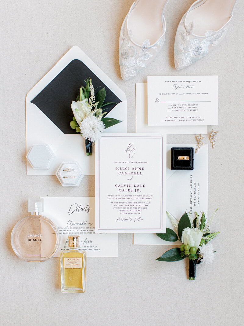 Swank Soiree Dallas Wedding Planner Kelci and CJ Knotting Hill Place - Wedding invitations and rings