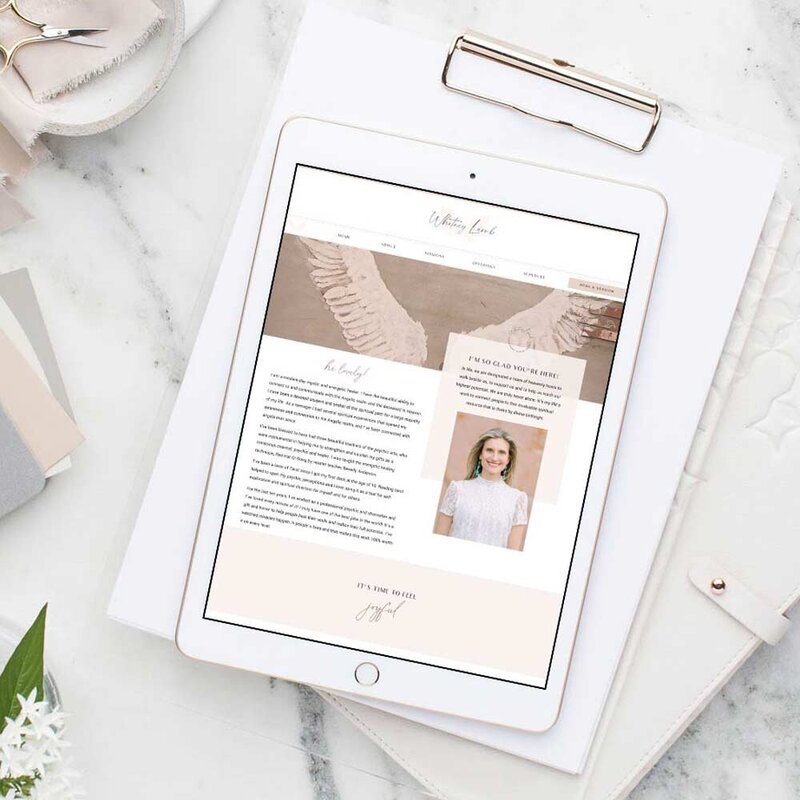 Experience the ethereal realm of Whitney's psychic medium website on the captivating display of an iPad. Meticulously crafted by a Showit Web Design specialist, immerse yourself in the spiritual journey with seamless navigation and captivating visuals.